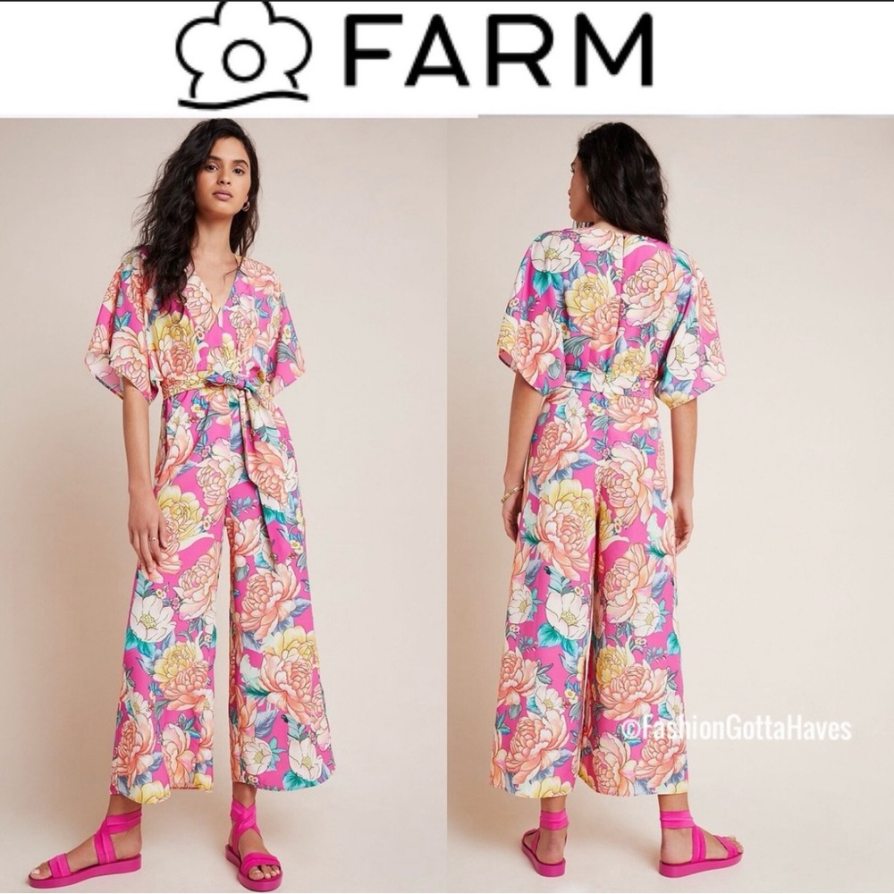 Spring summer wedding Anthropologie Farm Rio Floral Eulalie Wide-Leg Jumpsuit S